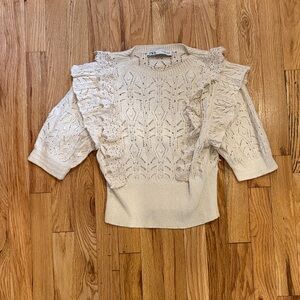 Zara Off-White Ruffle Knit Top